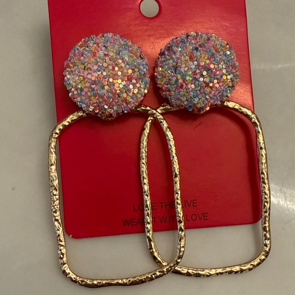 Colorful Glitter Earrings with Gold Accents - Picture 2 of 2